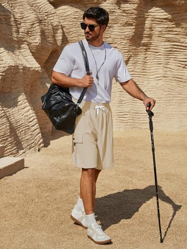 Image of Hardaddy Men's Casual Stretch Cargo Shorts Classic Drawstring Elastic Waist Relaxed Fit Work Short with 5 Pockets