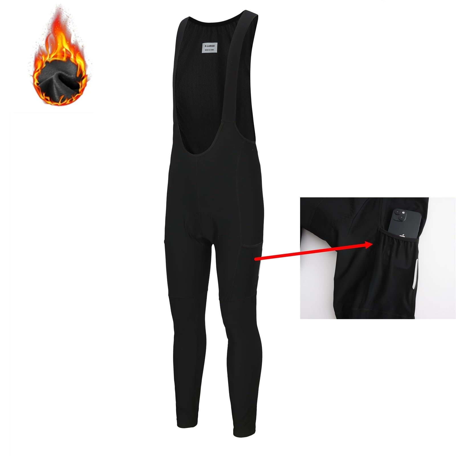 Culote Con Tirantes 2 bolsillos de lana térmica de invierno for hombre, pantalones largos con pechera for ciclismo, mallas, almohadilla cálida, pantalones con pechera for ciclismo(Dark Blue,XXXL)