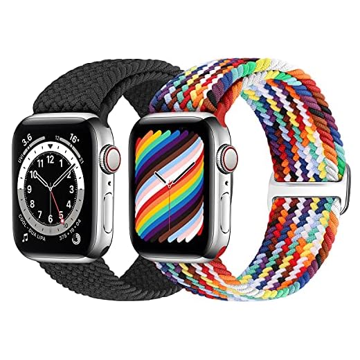 Runostrich flätad enslinge-armband kompatibelt med Apple Watch 45 mm 44 mm 42 mm 41 mm 40 mm 38 mm, vävt töjbart ersättningsarmband för iWatch Series 6/5/4/3/2/1/SE herr, dam