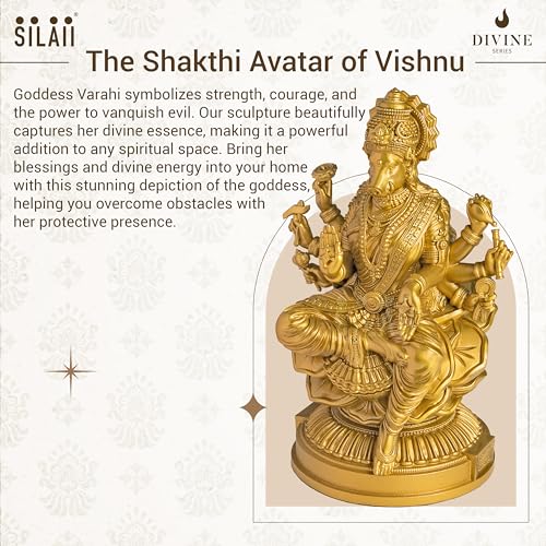 Image of SILAII Goddess Varahi Amman Sculpture - Antique Bronze Finish, Handcrafted Statue for Puja Room, Home Decor, and Gifting (6 Inches) (Gold, 9 INCH)