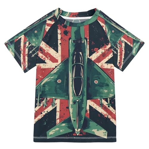 Jucciaco Boys Swing Shirts UK Plane Fighter Retro Rashguard Short Sleeve Kids T-Shirts Sun UPF 50+ Multicoloured