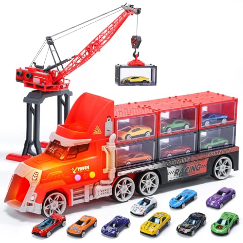 CUTE STONE 26-in-1 Toy Truck Carrier Playset with Tower Crane,