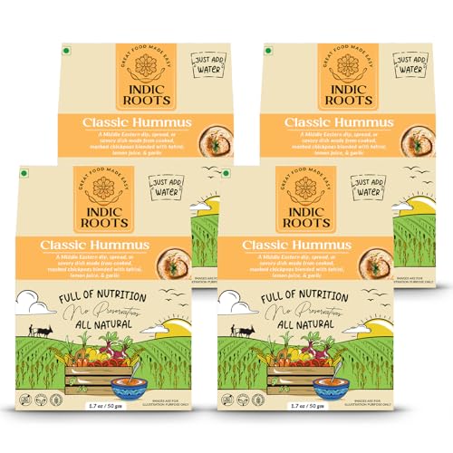 Image of Indic Roots Classic Hummus | Traditional Flavors Pantry | 50g | Just Add Water, Instant Food | Ready to Eat | No MSG (Pack of 4)