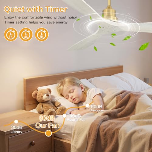 Image of Sofucor Ceiling Fan without Lights, 52 Inch Low Profile Flush Mount Mordern Wood Ceiling Fan with Remote for Indoor Farmhouse Bedroom Living Room Outdoor Patio Porch, Reversible DC Motor, Noiseless