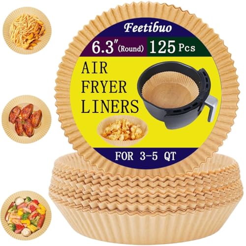 Feetibuo parchment paper for air fryer, 6.3inch round air fryer liners disposable,125PCS Non-stick parchment paper sheets for 3-5QT airfryer liners, Baking, Roasting Microwave