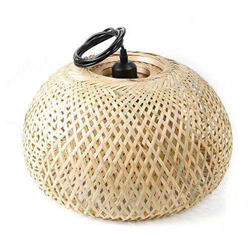 CNCEST Chandelier Lamp, Rustic Hanging Ceiling Lamp Bamboo Wicker Rattan Shade Pendant Light Fixture for Bedroom Living Room Study Room Restaurant US - Image 2