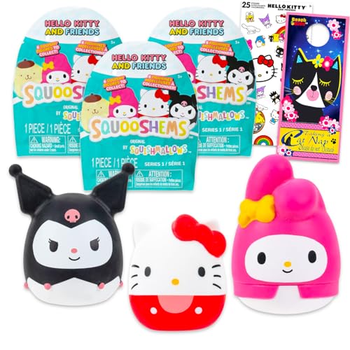 Hello Kitty Squooshems Mystery Blind Bags Set - Bundle with 3 Sanrio Mini Squishmallows Squishy Toys Plus Stickers, More for Kids, Boys, Girls | Hello Kitty and Friends Squishmallow Goodie Bags