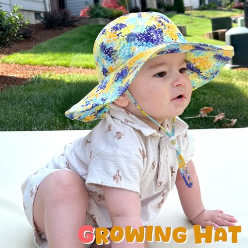 Image of HONGTEYA Baby Sun Hat Toddler Girl Beach Hat Sun Protection Adjustable Outdoor Summer Wide Brim Bucket Hat for Infant Kids
