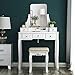 VASAGLE Makeup Vanity Set with Large Frameless Mirror, Makeup Dressing Table Set for Bedroom, Bathroom, 5 Drawers and 1 Removable Storage Box, Cushioned Stool,White URDT25W