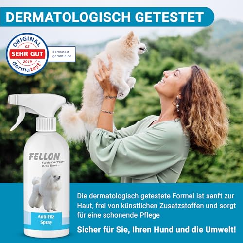 Fellon Anti-Filz für Hunde | Entfilzungsspray 500 ml | pH-neutral | Fellpflege für seidigen Glanz & leichte Kämmbarkeit | für alle Felltypen, Welpen & Allergiker | Dermatologisch getestet