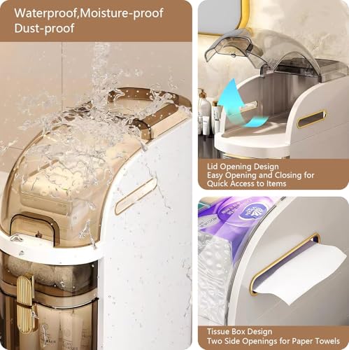 3-Tiers Narrow Bathroom Floor Storage Cabinet 7.1″ Plastic Drawers Organizer with Tissue Box and Wheels Slim Waterproof Bathroom Cabinet for Small Kitchen Laundry Living Room Toilet Gap