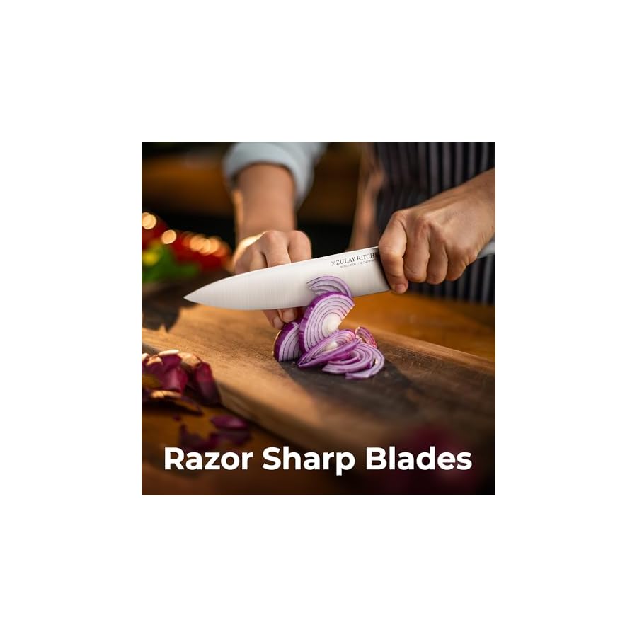 Zulay-Premium-Quality-15-Piece-Knife-Set-with-Natural-Wood-Block-Ultra-Sharp-One-Piece-Design-Stainless-Steel-Knives-Engineered-for-Precision-Cutting-Durable-and-Rust-Proof-with-Built-in-Sharpener Zulay 15 Piece Stainless Steel Knife Set with Block and Sharpener - Sharp Knife Block Set with Built In Sharpener - Kitchen Knife Set With Block - Rust Proof Knife Set Stainless Steel