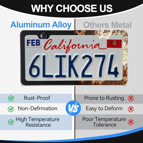 VRYTOR 2PCS Matte Black License Plate Frames - No-Cover State Name - Premium Rust Proof Aluminum License Plate Holder for Women and Men, Universal Car Plate Frame with 2 Holes, Easy to Install - 2