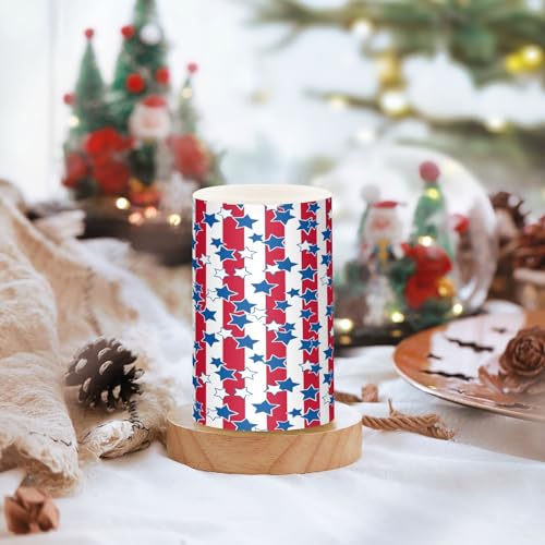 Image of American Flag USA 4th July Red White Blue Star Stripe Flickering Flameless Candles Battery Operated Remote Timer,Tea Light Candles LED Pillar Votive Candles set of 2 for Outdoor Indoor Decoration