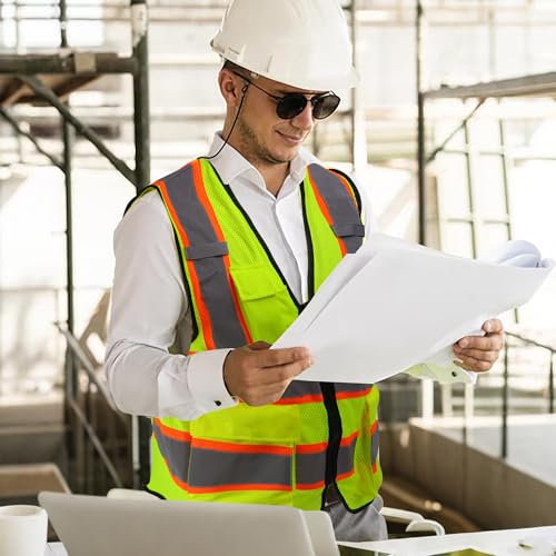 Image of Mesh High Vis Vest, Reflective Construction Vest with Pockets