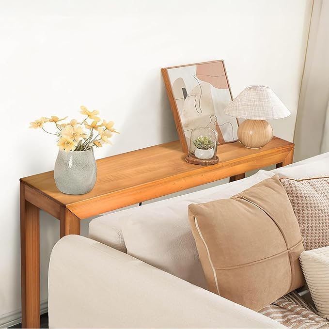 Image of Wooden Console Table Modern Solid Wood Entryway Table for Living Room, Hallway, or Office Slim Design | Light Brown | 116.8 x 30 x 80.8
