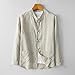 Men's Chinese Style Spring Summer Cotton Linen Shirt Loose Stand Collar Frog Button Tang Suit Thin Jacket Beige S