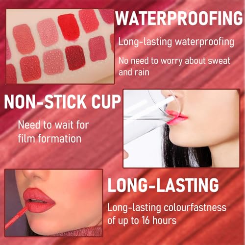 VEROA 4 Colors Matte Liquid Lipstick Lip Gloss Set - High Color High Coverage Creamy Texture Natural Lipstick Lasting Waterproof Non-Stick Cup Pink Lipstick - Vegan Formula - Image 3