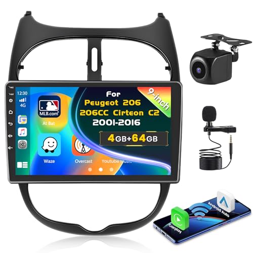 Autoradio Android pour Peugeot 206 Carplay sans fil écran 9 pouces