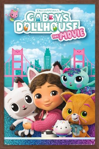 Trends International Gabby's Dollhouse: The Movie (2025) - Key Art Wall Poster, 22.4L x 14.7W, Mahogany Framed Version