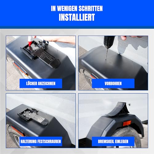 AUTOLIGHT 24 2er Set Unterlegkeile mit Halter und Befestigung Bremskeile Hemmschuhe Stütze für PKW Anhänger und Wohnwagen bis 1,6 Tonnen Achslast