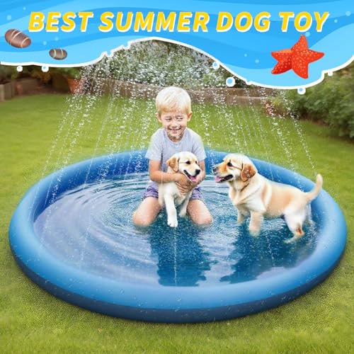 CNMTCCO Hundepool 100cm,Faltbarer Splash Sprinkler Pad,Planschbecken für Hunde,aufblasbarer Verdickt Wasserspielmatte,für Sommer Garten Strand & Pool Hinterhof Hundesprinkler Wasserspielzeug