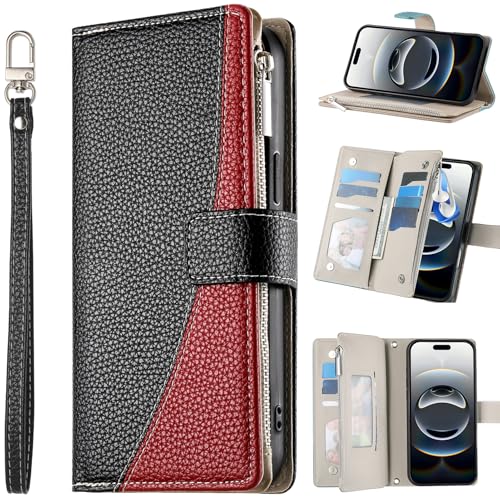 Coque Portefeuille pour Redmi Note 14 Pro avec 6 emplacements pour cartes en cuir noir
