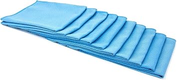 [Diamond Glass] Microfiber Window and Chrome Microfiber Towel 16"x16" Blue - 10 Pack | Streak-Free, Lint-Free Glass Cleaning