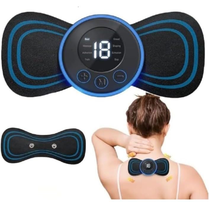 Image of REBONICX Mini Butterfly Tens Massager With 8 Modes, 19 Levels Electric Rechargeable Portable Ems Patch For Shoulder, Neck, Arms, Legs, Neck, Men /Women