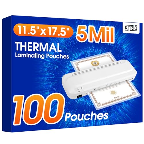 KTRIO 5 Mil Laminating Sheets, Hold 11 x 17 Inches Sheet, 100 Pack Thermal Laminating Pouches, 11.5 x 17.5” Laminate Sheets for Laminator, Clear Lamination Sheet Paper, Office School Home Supplies