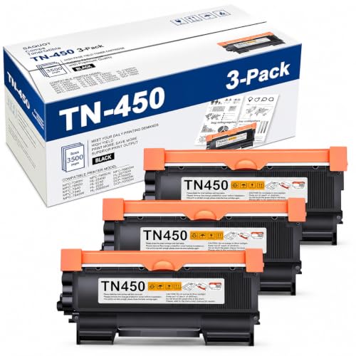 Image of TN450 Toner Cartridge Black High Yield 3-Pack Replacement for Brother TN450 | TN-450 TN420 Toner Cartridge Compatible with HL-2270DW HL-2280DW HL-2240 MFC-7360N MFC-7460DN MFC-7860DW IntelliFax 2840 2940