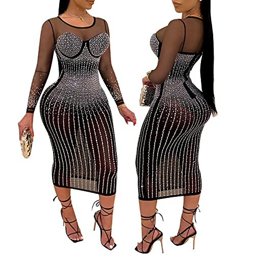 Image of PORRCEY Sexy Elegant Rhinestone Party Club Night Formal Dress for Women