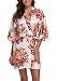 Women's Floral Satin Short Robe Bathrobe Bridesmaid Gift Bridal Party Wedding Favor (Adult Regular (US 2-14), White)