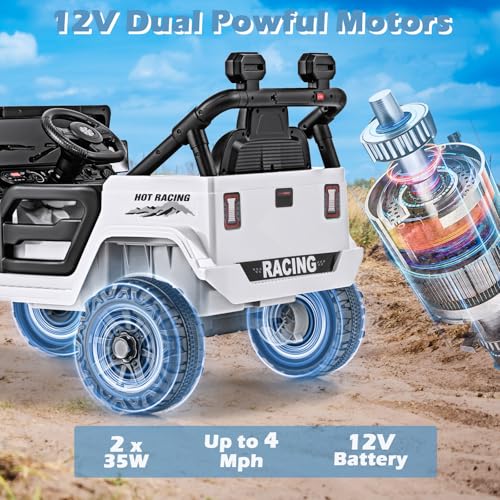 OLAKIDS Ride on Truck, 12V Battery Powered Electric Vehicle for Kids with Remote Control, Bluetooth, Power Display, LED Lights, Music Player, Ride on Toy for 3+ Boys Girls (White) - image 2