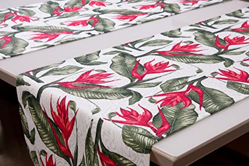 Trilho Caminho de Mesa 1,60 Jacquard Estampado (Flor Vermelha)