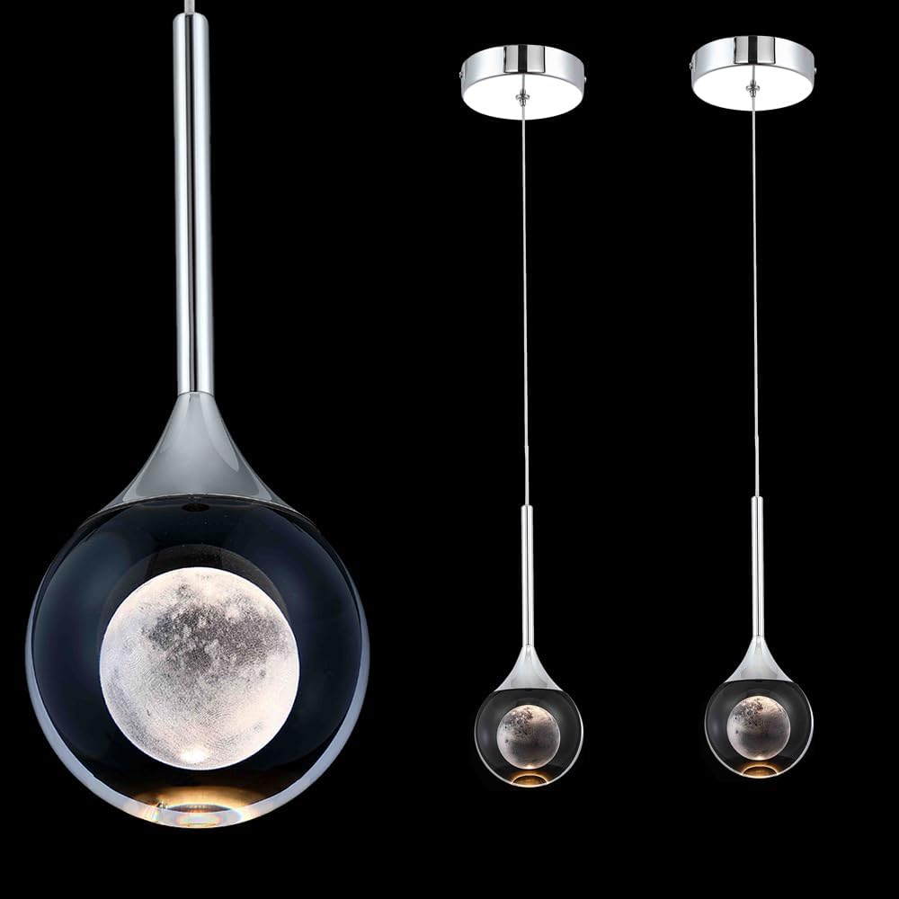 Sedelan Crystal Pendant Light，Modern Pendant Lights Kitchen Island 2 Pack，Dimmable Dining Room Light Fixtures, Pendant Lighting for Bedroom, Bar, Living Room,5W Chrome