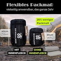 SKINWALKER Schlafsack Erwachsene mit Abnehmbarer Fleecedecke, 4Jahreszeiten - Deckenschlafsack, Schlafsack Sommer & Winter für Camping, Outdoor & Festivals – Ansicht 3