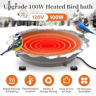 Jvgoo Heated Bird Bath for Outside Winter, Powerful 100W Thermostat Control Heated Bird Baths for Outdoors with 3 Metal Extension Screws, Heated Birdbath Water Heater for Garden Yard Patio Lawn(Grey)