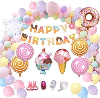 Donut Birthday Party Decorations Balloons Kids Girls Candy Donut Themed Birthday Party with Donut Happy Birthday Banner, Candy Ice Cream Donut Foil Balloons Latex Balloons Tools for Kids Girls