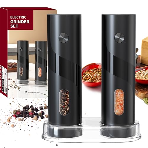 PEIPU Electric Salt and Pepper Grinder Spice Mill One Hand Automatic Pepper Mill Adjustable Coarseness Grinder Shakers 110ml (2 Pack)