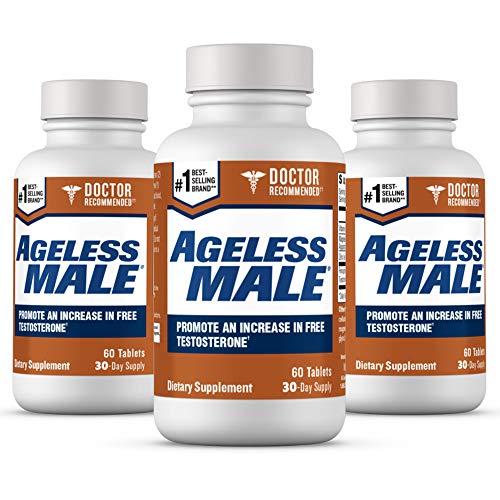 Ageless Male Free Testosterone Booster for Men - Promote Lean Muscle Mass w/Strength Training, Healthy Energy Production, Drive, Stamina, Enhancement, Health Supplement (180 Capsules, 3-Pack)