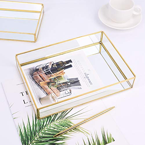 hehsd0 Bandeja de Espejo de vestidor, Bandeja Decorativa de Metal para Joyas, Perfume, Organizador de Maquillaje, Bandeja para tocador, baño, Dormitorio, Show, Medium