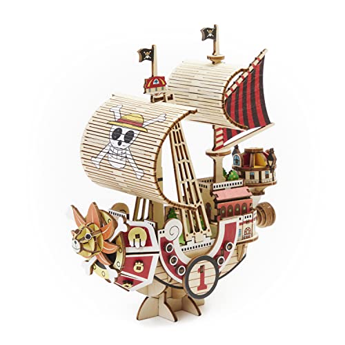 ki-gu-mi One Piece Thousand Sunny Ship Model - One Piece Model Kit Series - Japanese Miniature Wooden 3D Puzzle - Fun DIY Wood Craft Kits for Adults