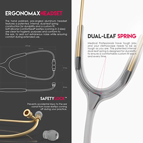 Image of MDF Instruments, Acoustica Lightweight Stethoscope for Doctors, Nurses, Students, Home Health Use, Adult, Dual Head, White Tube, Gold Chestpiece-Headset, MDF747XPK29