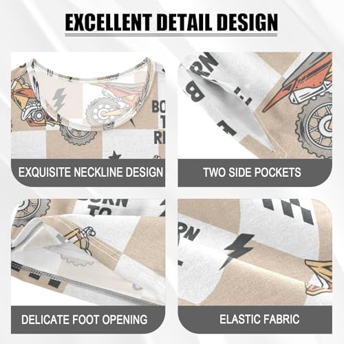 Pajama Short Sets Checkered Pattern with Dirt Bikes Soft Cotton Summer Sleepwear 2 Piece PJS Size 5-14T3