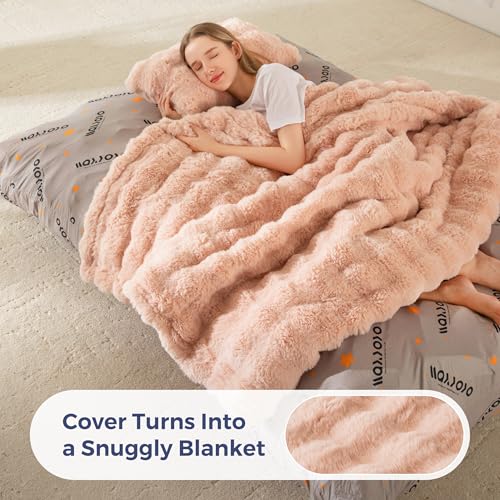 Image of MAXYOYO Giant Bean Bag Chair with Pillow, 3 in 1 Convertible Bean Bag Chair for Adults with Removable Cover, Floor Cushion Stuffed Floor Lounger for Living Room Bedroom, Bubble Blush Pink