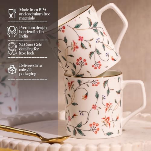 Image of GOLDEN QUEEN'S Tea Cups Set of 6 | Ideal for Everyday Tea and Coffee, Enhancing Your Daily Rituals | Handcrafted & 24K Gold on Rim - Blush & Pink Charm