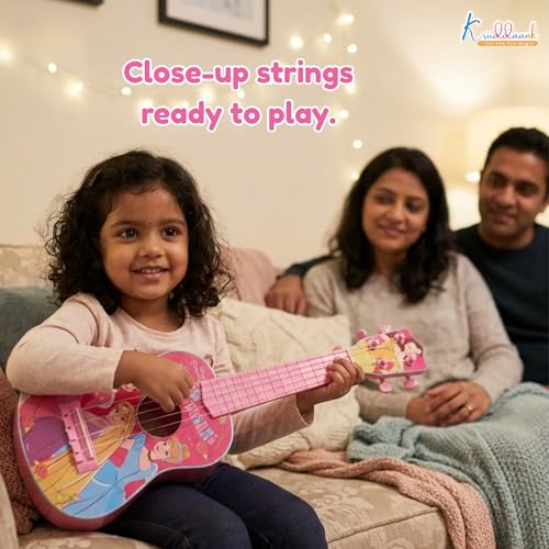 Image of Princess Theme Toy Guitar for Girls - Lightweight & Durable Educational Musical Instrument for Toddlers - Pink Guitar| Birthday Gift for Kids Ages 3+