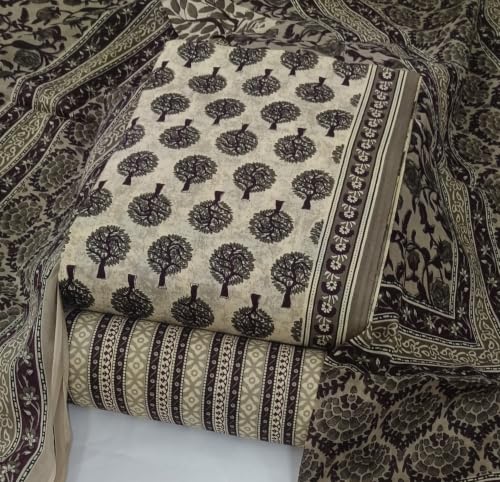 Image of DRAVINAM Trends Women's Premium Cambric Cotton Jaipuri Printed Unstitched Salwar Suit Dress Material with Mulmul Cotton Dupatta