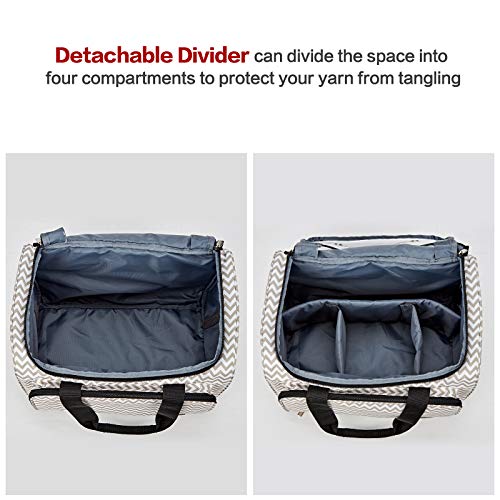 Homest Yarn Storage Bag, Large Organizer For Crochet Hooks, Needles, Yarn Skeins And Accessories, Knitting Tote With Removable Inner Dividers, Ripple (Patent Pending) #TOP4